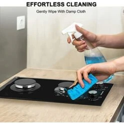 Built-in 2 Burner Gas Hob, Black Glass Gas Cooktop, Cooker With FFD And Cast Iron Pan Supports [Energy Class A+] Thermomate GHBG302 -Kitchen Appliances Shop 71426696 4