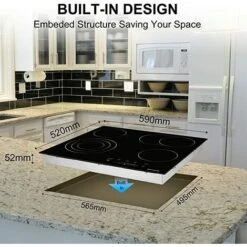 Ceramic Hob Built-in, Black Glass Electric Cooktop, 4 Zones Cooker Touch Controls With STOP+GO Function, Timer & Child Lock, 6.7kW [Energy Class A+] Thermomate CHTB604 -Kitchen Appliances Shop 71426704 5