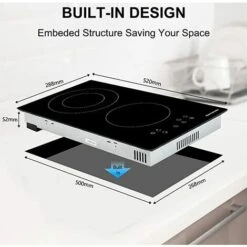 Ceramic Hob, 30cm Built-in 2 Zones Electric Cooktop Black Glass Cooker With Touch Controls & Timer, 3200W [Energy Class A+] Thermomate CHTB302 -Kitchen Appliances Shop 71426708 5