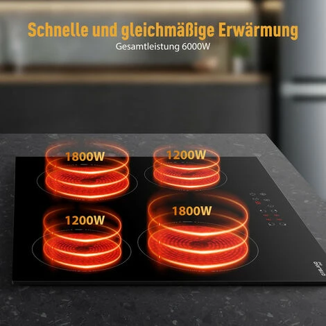 GASLAND Chef CH60BF 60cm Built-in Ceramic Hob, 4 Zones Electric Cooktop Sensor Touch Controls Timer Child Lock, 6kW 4 GASLAND Chef CH60BF 60cm Built-in Ceramic Hob, 4 Zones Electric Cooktop Sensor Touch Controls Timer Child Lock, 6kW - Image 2