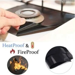 4Pcs Gas Hob Protector Teflon Silver Hob Gas Protector Gas Stove Protector Gas Stove Gas Burner Protector Non-stick Corrosion Protector (Black 2727cm) -Kitchen Appliances Shop 71973326 4
