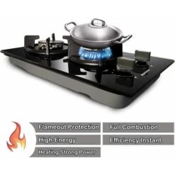 Karinear 30cm Built-in 2 Burners Gas Hob Black Tempered Glass Gas Cooktop, Cast Iron Pan Support, NG/LPG Convertible -Kitchen Appliances Shop 72566701 3