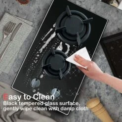 Karinear 30cm Built-in 2 Burners Gas Hob Black Tempered Glass Gas Cooktop, Cast Iron Pan Support, NG/LPG Convertible -Kitchen Appliances Shop 72566701 5