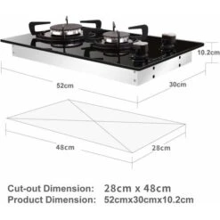 NOXTON Built-in 30cm 2 Burner Gas Hob Domino Black Glass Cooker With LPG Kit &FFD [Energy Class A+] -Kitchen Appliances Shop 72566702 3