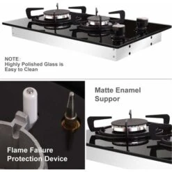 NOXTON Built-in 30cm 2 Burner Gas Hob Domino Black Glass Cooker With LPG Kit &FFD [Energy Class A+] -Kitchen Appliances Shop 72566702 5