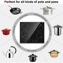 Ceramic Hob, Karinear 60cm Built-in 4 Zones Electric Hob With Touch Control 6000W, Hard Wired, No Plug Included -Kitchen Appliances Shop 72566708 5