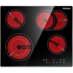 Karinear Ceramic Hob, 60cm Built-in 4 Zones Electric Cooktop With Dual Oval Zone 6600W, Hard Wired, No Plug Included