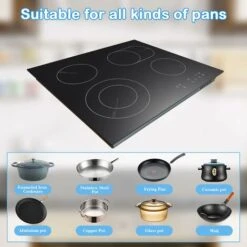 Karinear Ceramic Hob, 60cm Built-in 4 Zones Electric Cooktop With Dual Oval Zone 6600W, Hard Wired, No Plug Included -Kitchen Appliances Shop 72566712 4