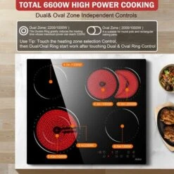 Ceramic Hob, 4 Zone Built-in Electric Hob 60cm, Ceramic Cooktop With Touch Control, 6400W, 9 Power Levels, Dual Ring Zone, Oval Zone, Timer, Child Lock, For All Pots, Hard Wired, Without Plug -Kitchen Appliances Shop 72566715 3