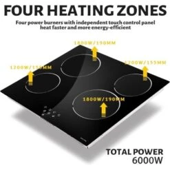 NOXTON Ceramic Hob, Built-in 4 Zone Electric Hobs 60cm Black Glass Panel Cooker With Touch Controls 8 NOXTON Ceramic Hob, Built-in 4 Zone Electric Hobs 60cm Black Glass Panel Cooker With Touch Controls -Kitchen Appliances Shop 72566716 2