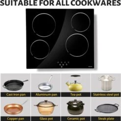 NOXTON Ceramic Hob, Built-in 4 Zone Electric Hobs 60cm Black Glass Panel Cooker With Touch Controls 10 NOXTON Ceramic Hob, Built-in 4 Zone Electric Hobs 60cm Black Glass Panel Cooker With Touch Controls -Kitchen Appliances Shop 72566716 4