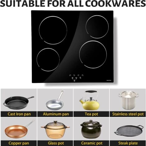 NOXTON Ceramic Hob, Built-in 4 Zone Electric Hobs 60cm Black Glass Panel Cooker With Touch Controls 6 NOXTON Ceramic Hob, Built-in 4 Zone Electric Hobs 60cm Black Glass Panel Cooker With Touch Controls - Image 4