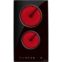 NOXTON Ceramic Hob, 2 Zone Domino Cooker Built-in 30cm Electric Hobs Black Glass Hot Plate Cooktop With Touch Controls