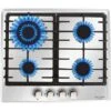 NOXTON Built-in 4 Burner Gas Cooker, Stainless Steel Gas Hob With Flame Out Protection, Cast Iron Pan Support, NG/LPG Kit, 59cm X 51cm