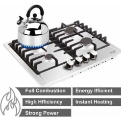 NOXTON Built-in 4 Burner Gas Cooker, Stainless Steel Gas Hob With Flame Out Protection, Cast Iron Pan Support, NG/LPG Kit, 59cm X 51cm -Kitchen Appliances Shop 72566718 2