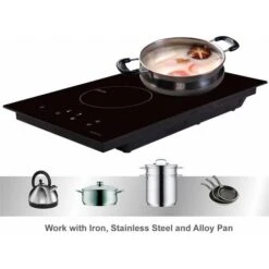NOXTON Induction Hob Built-in 2 Zone Domino Electric Hobs With Touch Controls Black Glass Hot Plate 30cm 3500W -Kitchen Appliances Shop 72566725 3