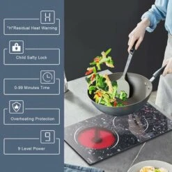 2 Zone Ceramic Hob, Hobsir Built-in Electric Hob 30cm, Marble, 3200W, Touch Control, Doul Zone, 9 Heating Levels, Safety Lock,Timer, Hard Wire, No Plug Included, LH07 -Kitchen Appliances Shop 73150174 5