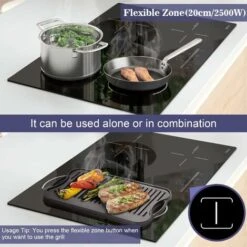 Plug In Induction Hob, Hobsir 4 Zones Electric Hob 60cm With Flexible Zone For Griddle Plate, Bulit-in, 2800W, Slider Touch, Timer, Child-safety Lock, Pause Function,13 Amp -Kitchen Appliances Shop 73150179 3