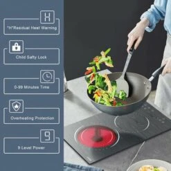 2 Zone Ceramic Hob, Hobsir Built-in Electric Hob 30cm, Marble, 3200W, Touch Control, Doul Zone, 9 Heating Levels, Safety Lock, Timer, Hard Wire, No Plug Included, LH06 -Kitchen Appliances Shop 73150181 5