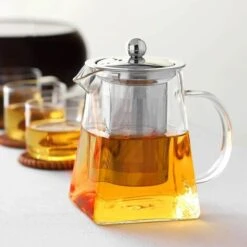 1 Piece Clear Square Bottom Teapot With Clear Glass Infuser, Household Borosilicate Infuser, Perfect For Tea And Coffee (950ml) -Kitchen Appliances Shop 76892947 4