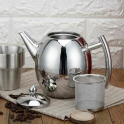 1000ml/34oz Teapot Kettle, Stainless Steel Tea Pot Filter Coffee Maker (Silver) -Kitchen Appliances Shop 76892997 5