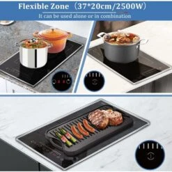 Plug In Induction Hob, Hobsir 2 Zone Electric Hob 30cm, Double Induction Hob With Stainless Steel Frame, Flexible Zone, Bulit-in, 2800W, Slider Touch, Timer, Pause Function, Child-safety Lock, 13 Amp -Kitchen Appliances Shop 81851227 3