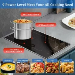 Plug In Induction Hob, Hobsir 2 Zone Electric Hob 30cm, Double Induction Hob With Stainless Steel Frame, Flexible Zone, Bulit-in, 2800W, Slider Touch, Timer, Pause Function, Child-safety Lock, 13 Amp -Kitchen Appliances Shop 81851227 4