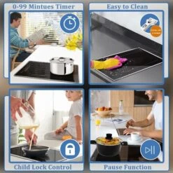 Plug In Induction Hob, Hobsir 2 Zone Electric Hob 30cm, Double Induction Hob With Stainless Steel Frame, Flexible Zone, Bulit-in, 2800W, Slider Touch, Timer, Pause Function, Child-safety Lock, 13 Amp -Kitchen Appliances Shop 81851227 5