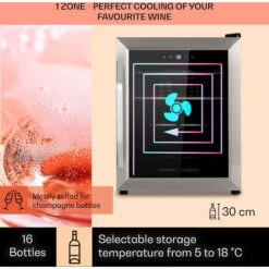 Klarstein Vinamour 16 Uno Wine Fridge 16 Bottles/42 Litres 5-18°C 41dB Glass -Kitchen Appliances Shop 83740595 3