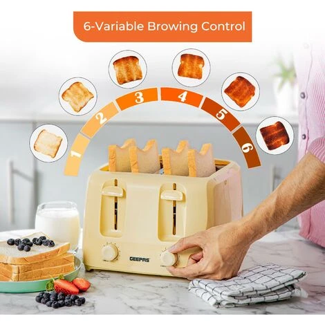 Beige 4 Slice Toaster Family Size 1400W With Variable Browning Control 5 Beige 4 Slice Toaster Family Size 1400W With Variable Browning Control - Image 3