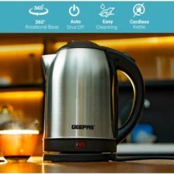 Electric Kettle Stainless Steel Cordless Jug 1.8L Overheat Protection Geepas -Kitchen Appliances Shop 83743717 2