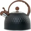 Induction Whistling Kettle 2.5L Black Kettle With Heat Resistant Wooden Handle Vintage Stainless Steel For Induction Cookers Gas Stoves Wood Stoves
