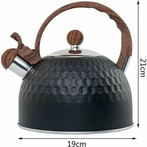 Induction Whistling Kettle 2.5L Black Kettle With Heat Resistant Wooden Handle Vintage Stainless Steel For Induction Cookers Gas Stoves Wood Stoves 4 Induction Whistling Kettle 2.5L Black Kettle With Heat Resistant Wooden Handle Vintage Stainless Steel For Induction Cookers Gas Stoves Wood Stoves - Image 2