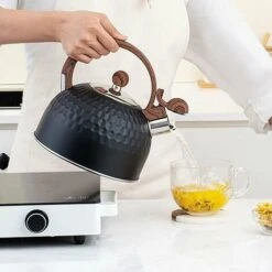 Induction Whistling Kettle 2.5L Black Kettle With Heat Resistant Wooden Handle Vintage Stainless Steel For Induction Cookers Gas Stoves Wood Stoves 11 Induction Whistling Kettle 2.5L Black Kettle With Heat Resistant Wooden Handle Vintage Stainless Steel For Induction Cookers Gas Stoves Wood Stoves -Kitchen Appliances Shop 85991434 5
