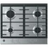 Hoover 60cm 4 Burner Gas Hob In Stainless Steel, Cast Iron Grids - HHG6BRK3X