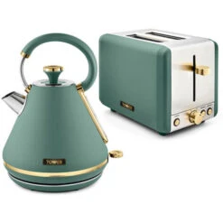 Tower Cavaletto Pyramid Kettle And 2 Slice Toaster Set Jade