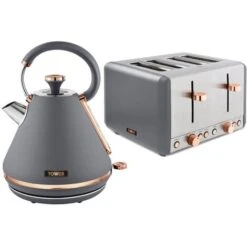 Tower Cavaletto Pyramid Kettle And 4 Slice Toaster Set Grey