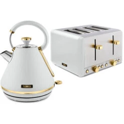 Tower Cavaletto Pyramid Kettle And 4 Slice Toaster Set Optic White