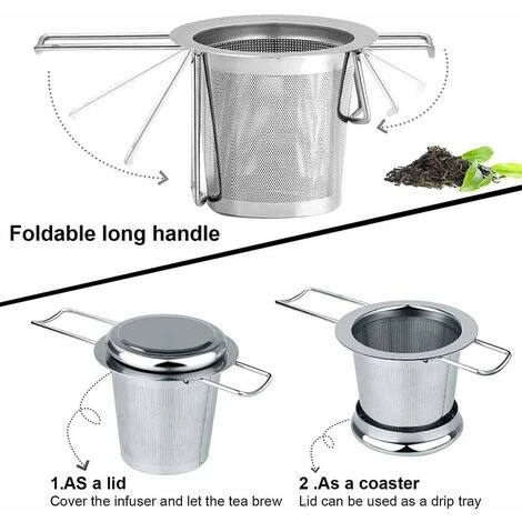 Tea Filter, Stainless Steel Tea Strainer, Tea Strainer, Tea Infuser Tea Strainer With Lid, Fine Hole Tea Filter, Foldable Handle Design Suitable For Cups/Teapot 5 Tea Filter, Stainless Steel Tea Strainer, Tea Strainer, Tea Infuser Tea Strainer With Lid, Fine Hole Tea Filter, Foldable Handle Design Suitable For Cups/Teapot - Image 3