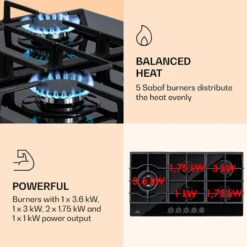 Klarstein Ignito Chef Edition 5 Zones Gas Hob 5 Burners Sabaf Burners Glass Ceramic -Kitchen Appliances Shop 88778463 3