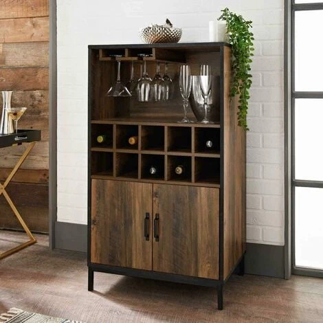 Wine Cabinet Drink Bottle Storage Unit Glass Door 10 Shelves 2 Doors Rustic Oak 2 Wine Cabinet Drink Bottle Storage Unit Glass Door 10 Shelves 2 Doors Rustic Oak
