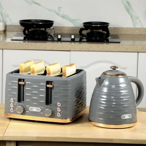 HOMCOM Kettle And Toaster Sets 1.7L Kettle & 4 Slice Toaster W/ Browning Control Grey 5 HOMCOM Kettle And Toaster Sets 1.7L Kettle & 4 Slice Toaster W/ Browning Control Grey - Image 3