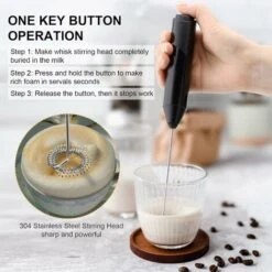 Electric Milk Frother Handheld With Stainless Steel Stand Battery Powered Foam Maker -Kitchen Appliances Shop 90643877 3