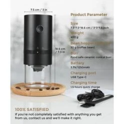 Portable Electric Coffee Grinder, Rechargeable Compact Grinder, Adjustable Ceramic Cone Grinder, Fine Grind, Perfect For On The Go -Kitchen Appliances Shop 91179784 5