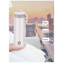 Mini Stainless Steel Travel Kettle With Portable Cup EU Adapter White.