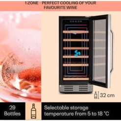 Klarstein Vinovilla 29 Built-In Wine Fridge 81 L / 29 Bottles 1 Zone Glass Door Stainless Steel -Kitchen Appliances Shop 92526667 3
