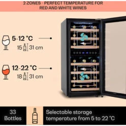 Klarstein Vinamour 33 Duo Wine Fridge 2 Zones 89 L / 33 Bottles 5-18°C Touch -Kitchen Appliances Shop 92881315 3
