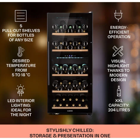 Klarstein Barossa 79 Duo Wine Fridge 79 Bottles 204 Litres 2 Zones 4 Klarstein Barossa 79 Duo Wine Fridge 79 Bottles 204 Litres 2 Zones - Image 2