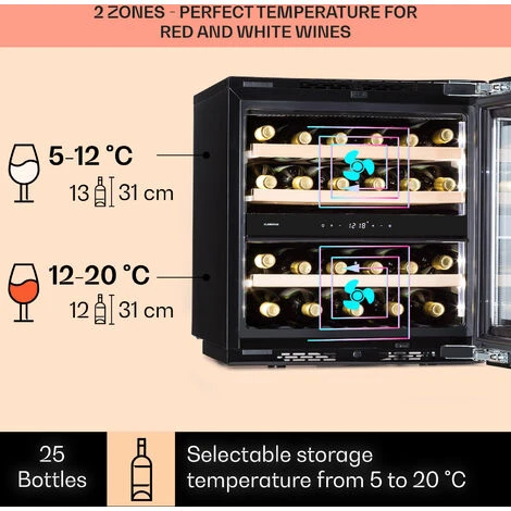Klarstein Rhône 25 Duo Wine Cooler Compression Cooling 2 Zones 75 Litres / 25 Bottles 5 Klarstein Rhône 25 Duo Wine Cooler Compression Cooling 2 Zones 75 Litres / 25 Bottles - Image 3