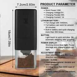 Portable Electric Coffee Grinder, Coffee Grinder 1300mAh USB Rechargeable Coffee Grinder With Brush For Coffee Beans, Spices, Nuts 11 Portable Electric Coffee Grinder, Coffee Grinder 1300mAh USB Rechargeable Coffee Grinder With Brush For Coffee Beans, Spices, Nuts -Kitchen Appliances Shop 93891685 5